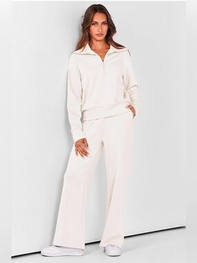 #65 Pretty Garden Zip-Neck Pullover & Wide Leg Pants Set
